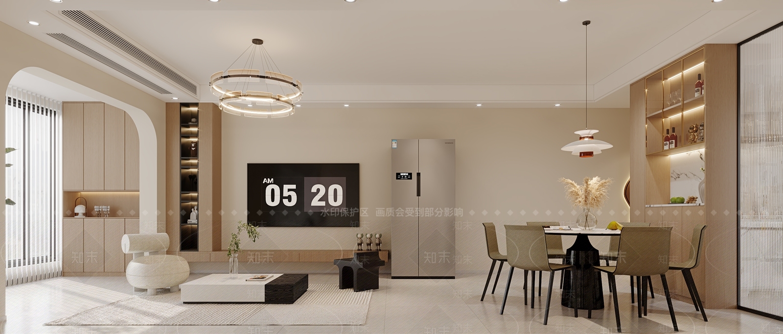 现代奶油风客餐厅3D模型下载【ID:1126215588】_知末3d模型网