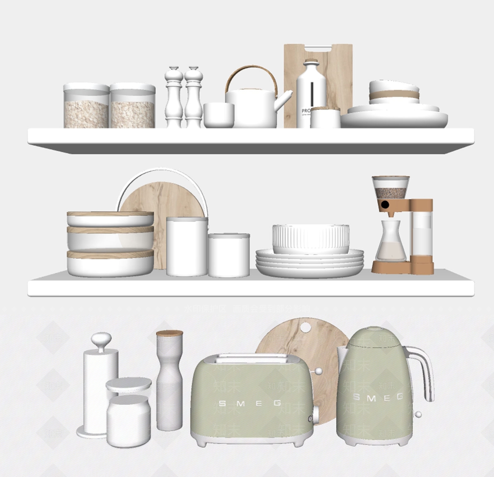 现代厨房用品组合SU模型下载【ID:1126206237】