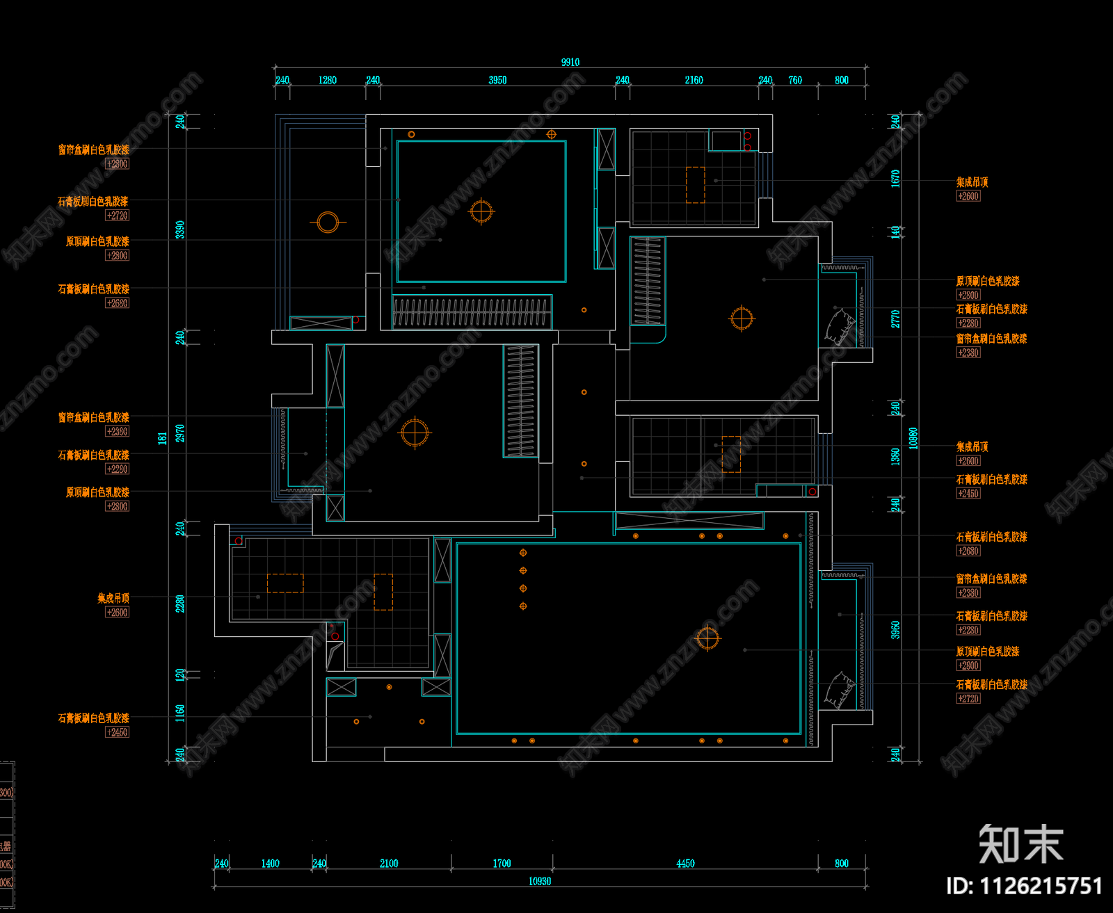 现代简约家装空间cad施工图下载【ID:1126215751】