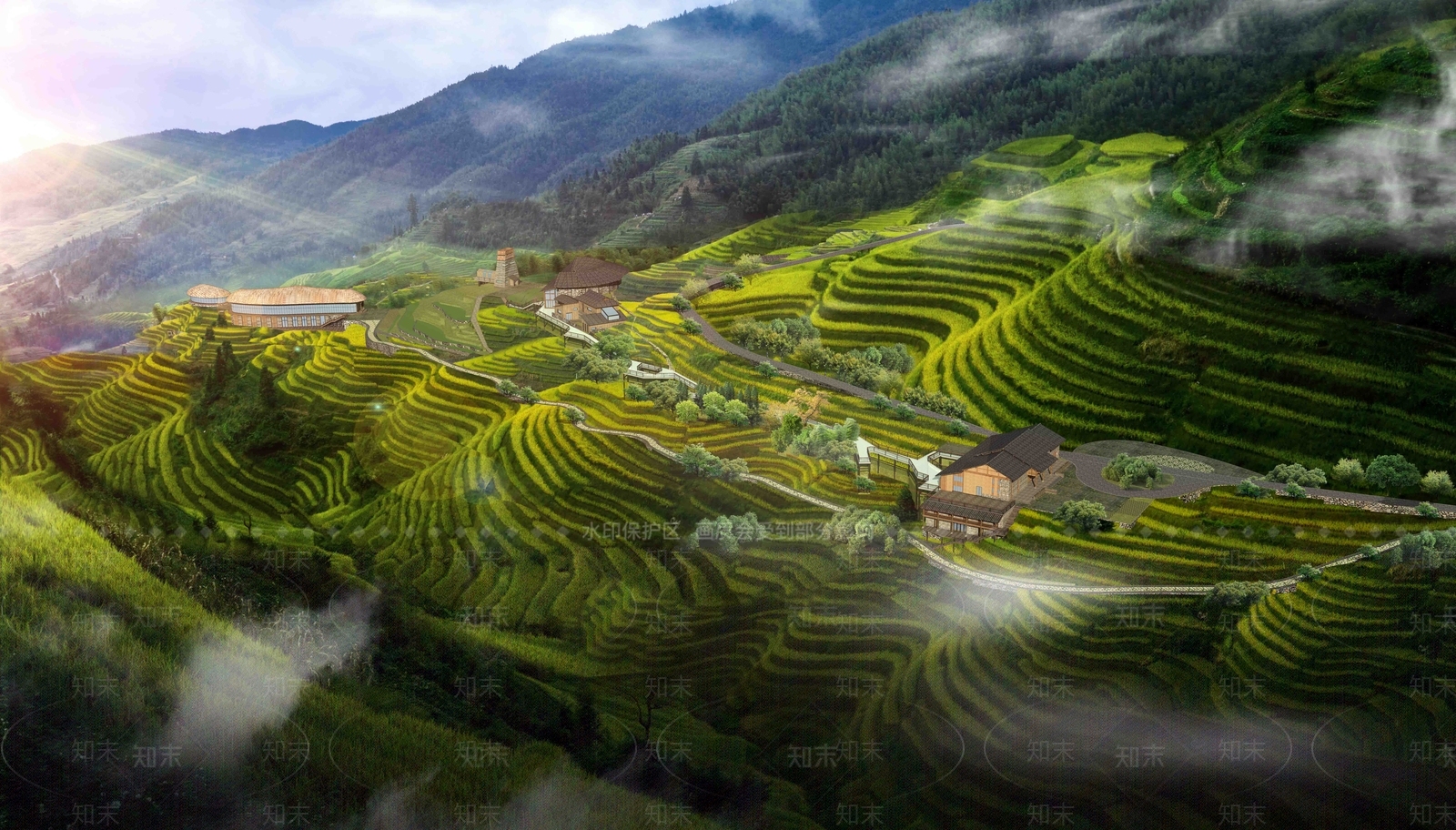 现代梯田景观SU模型下载【ID:1126223271】