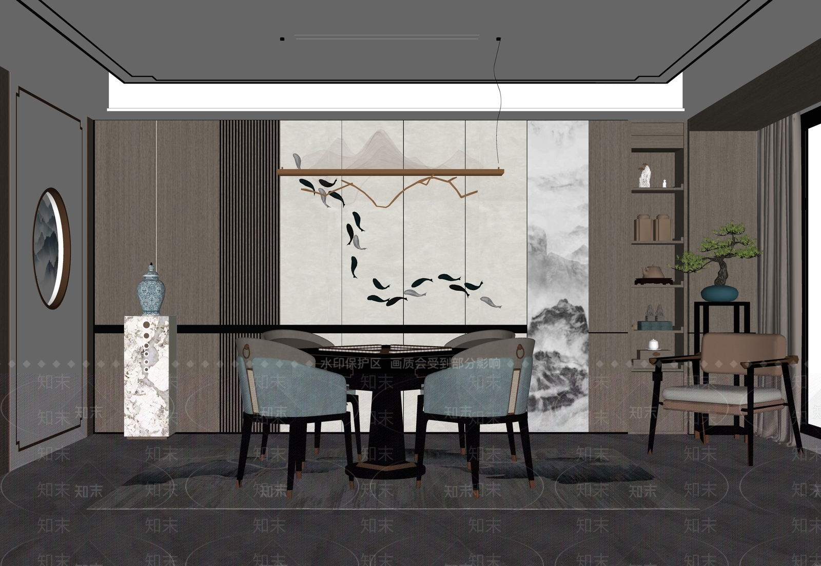 新中式棋牌室SU模型下载【ID:1126224988】