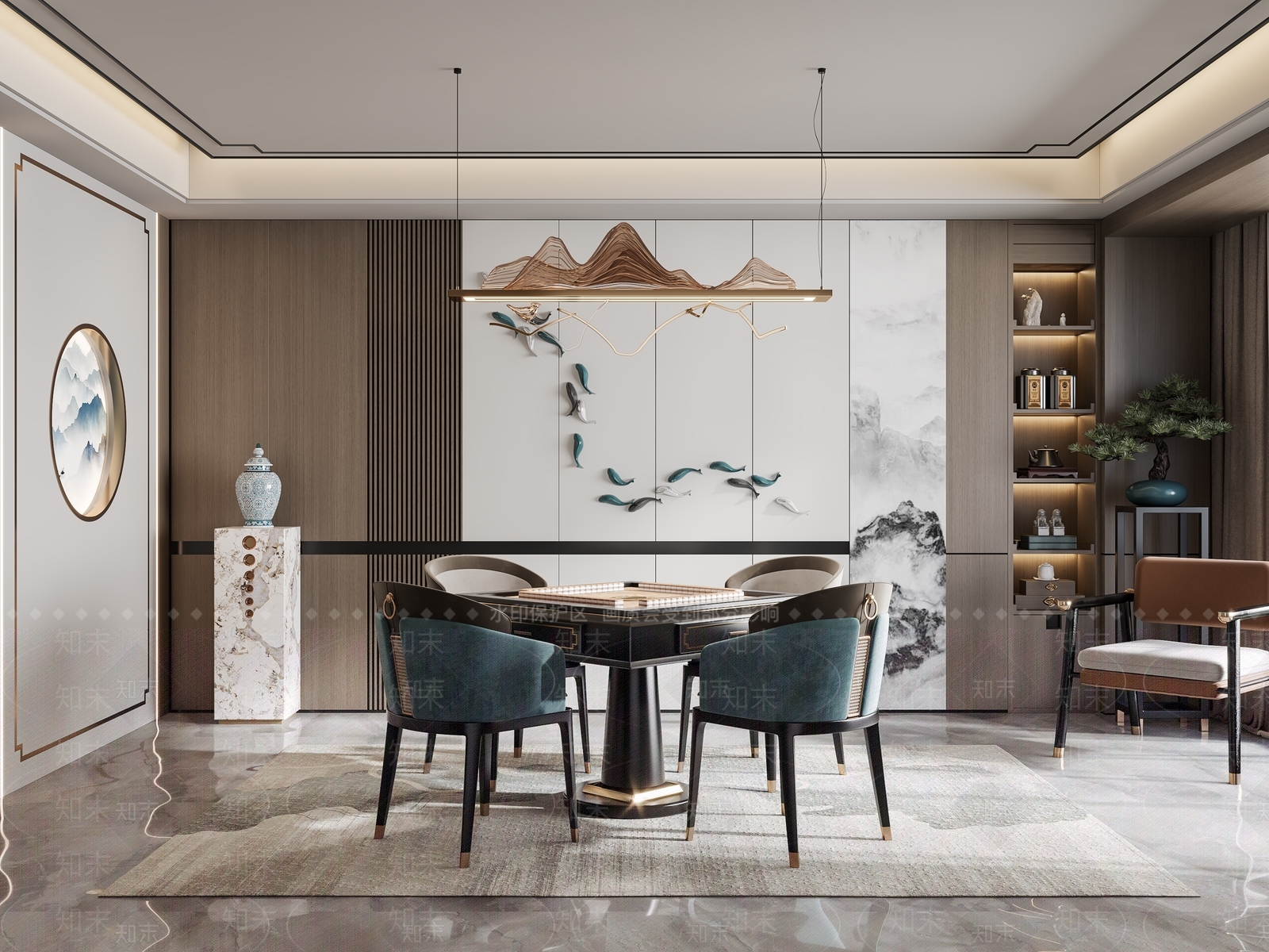 新中式棋牌室SU模型下载【ID:1126224988】