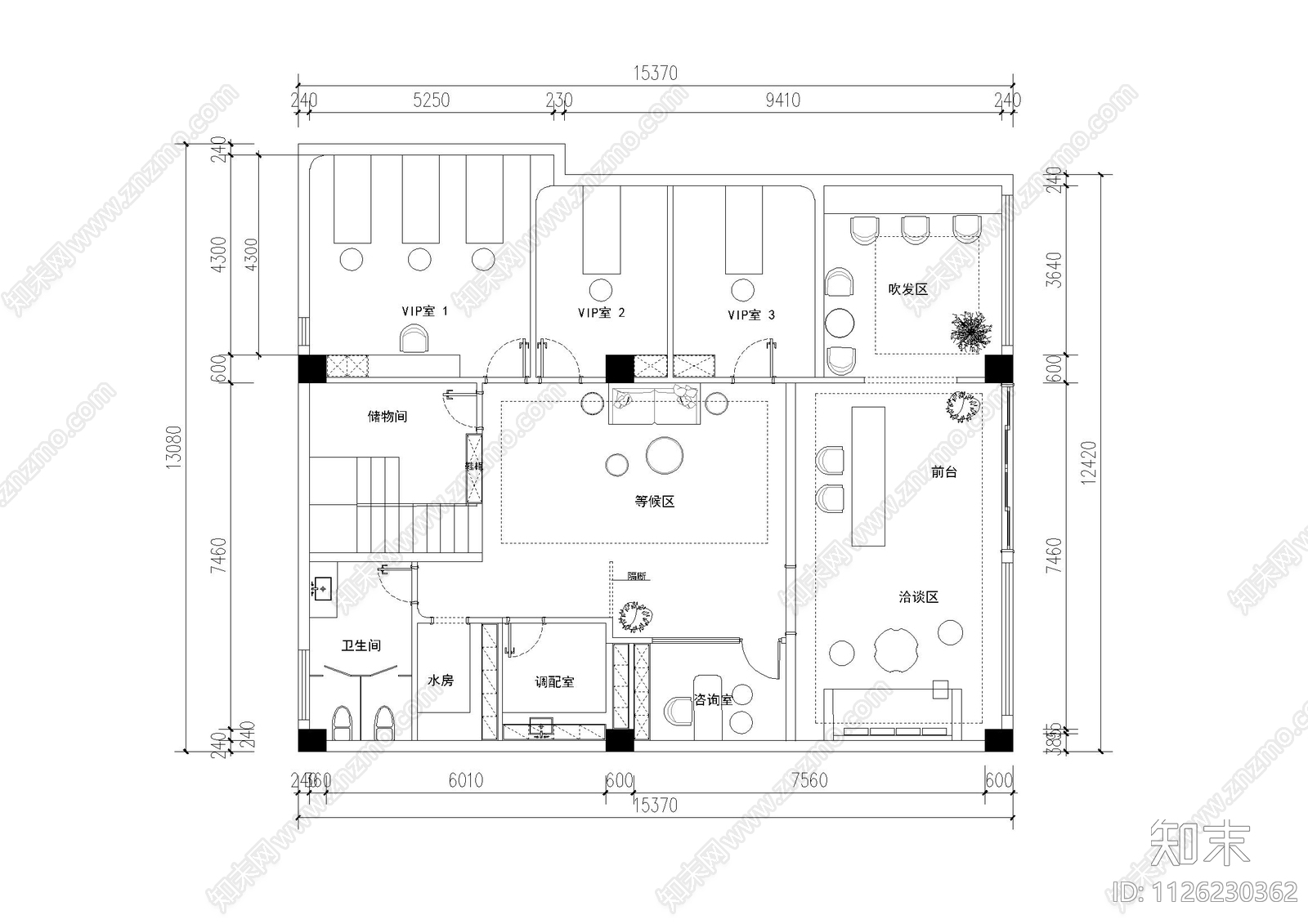 180平方美容院布置图cad施工图下载【ID:1126230362】