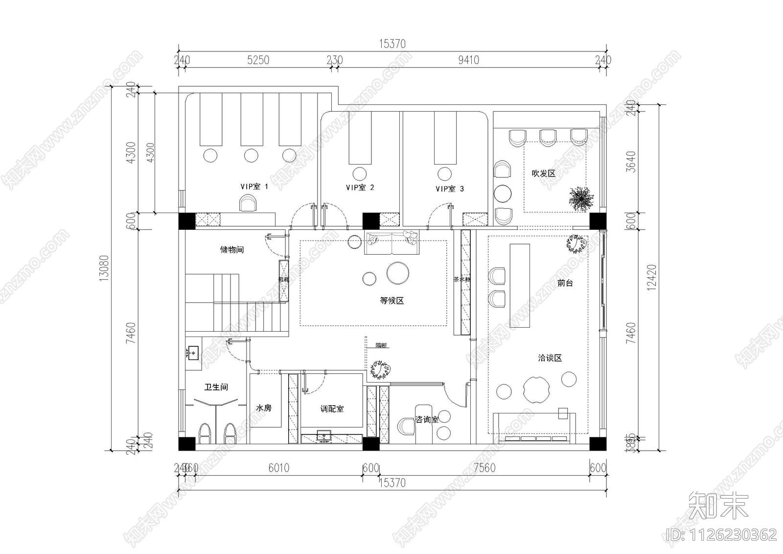 180平方美容院布置图cad施工图下载【ID:1126230362】