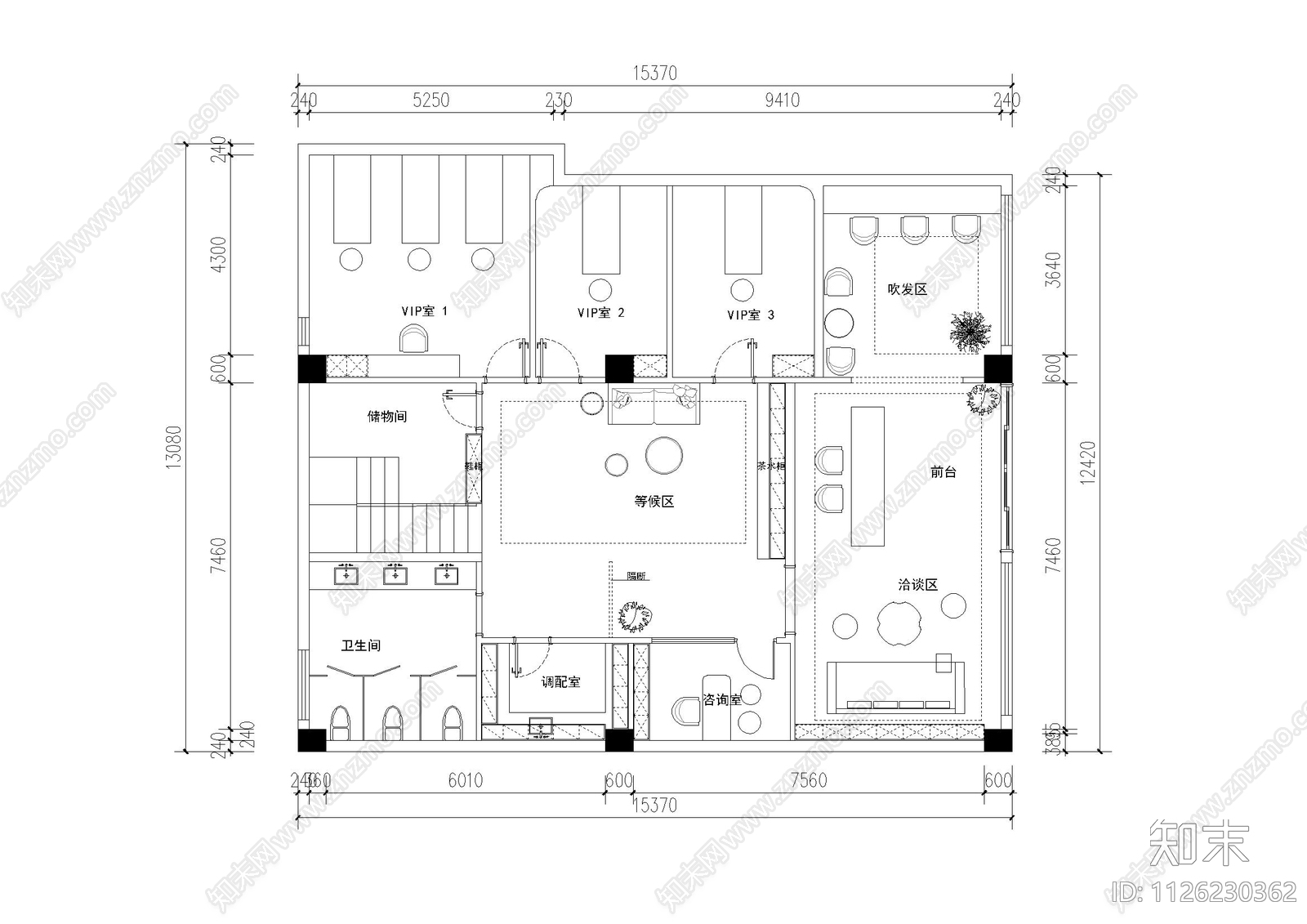 180平方美容院布置图cad施工图下载【ID:1126230362】