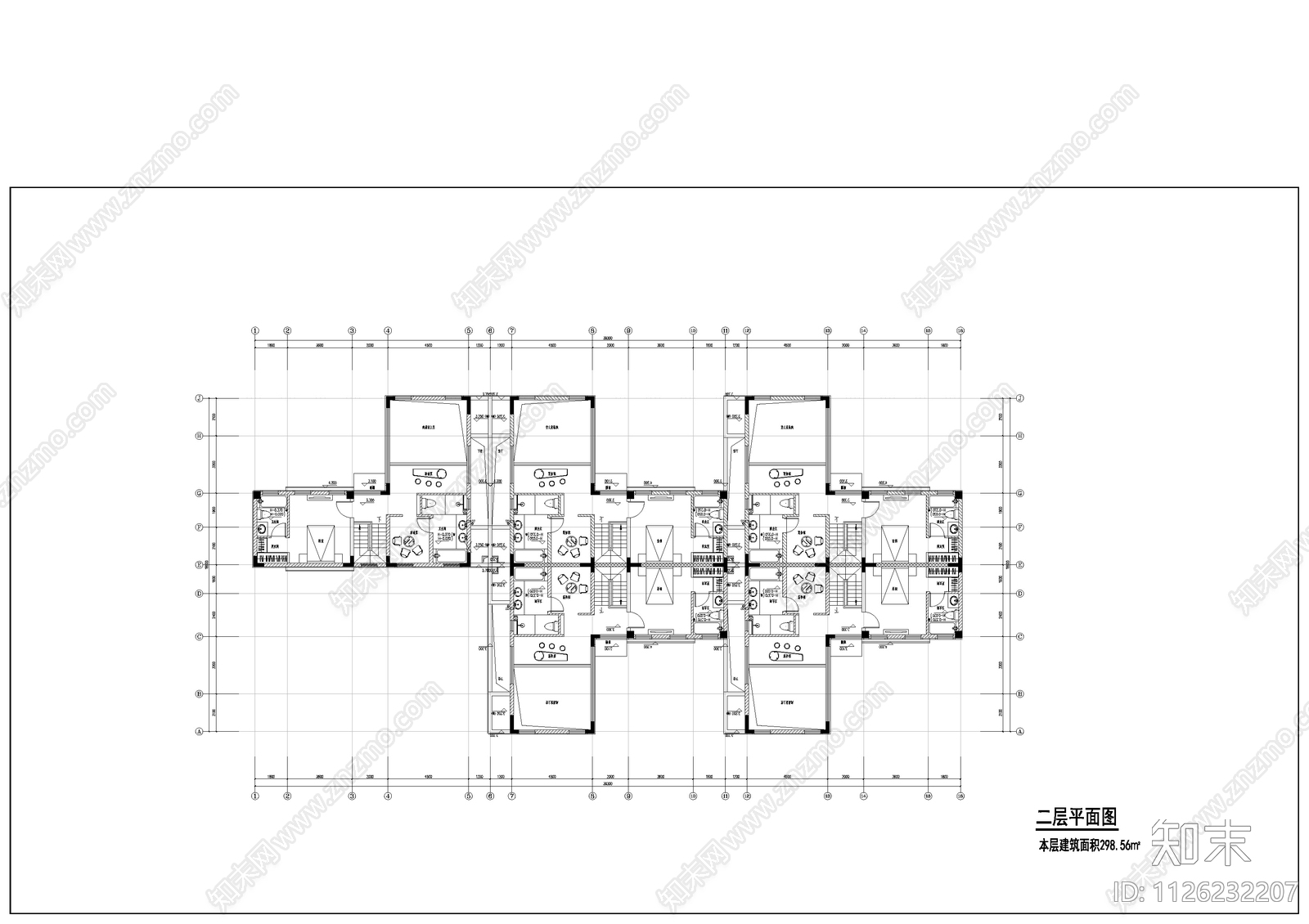 新中式联排别墅平立剖面cad施工图下载【ID:1126232207】