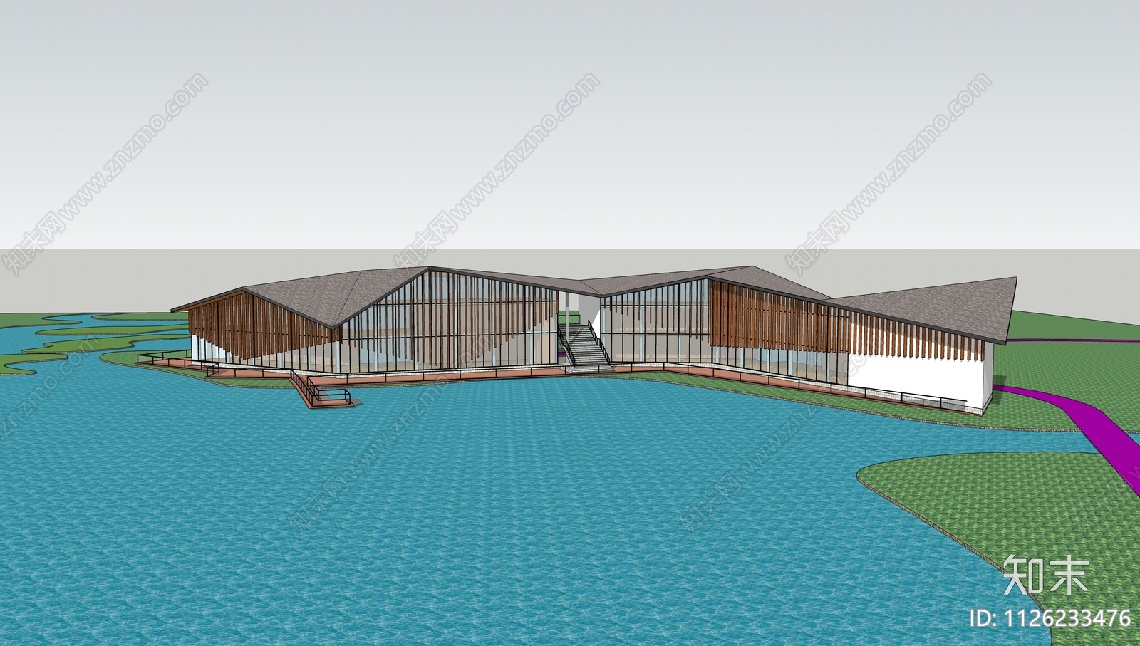 现代滨水游客接待中心SU模型下载【ID:1126233476】