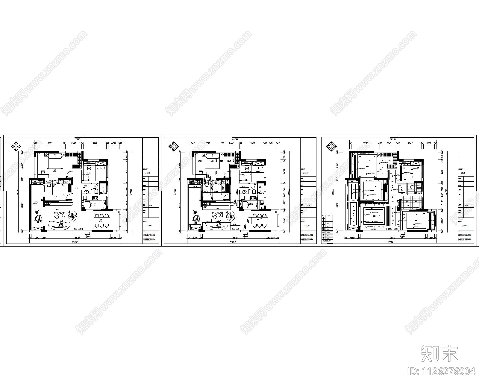 现代风格平层cad施工图下载【ID:1126276904】