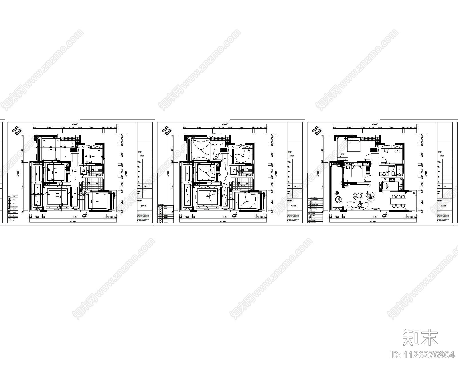 现代风格平层cad施工图下载【ID:1126276904】