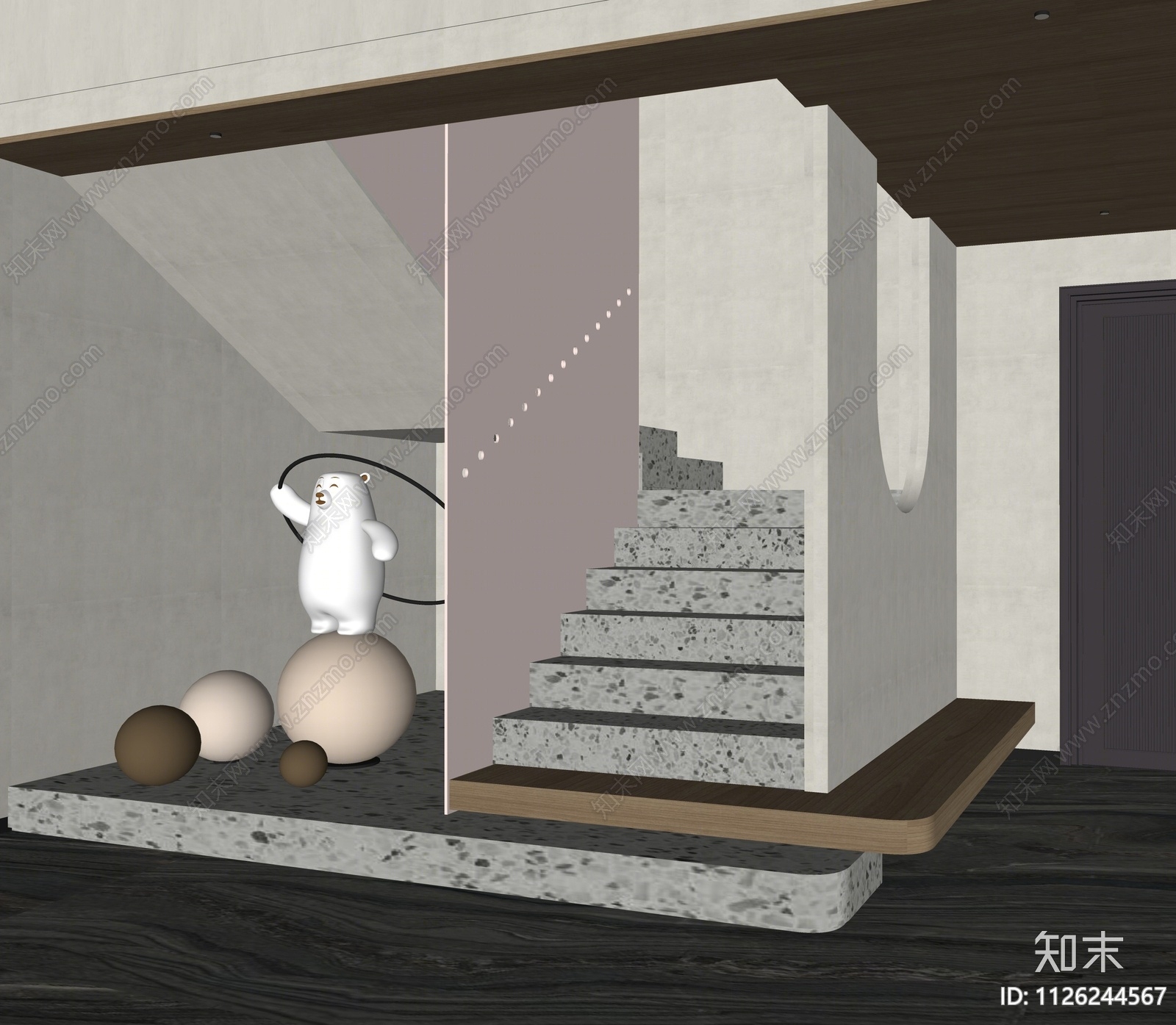 现代楼梯间SU模型下载【ID:1126244567】