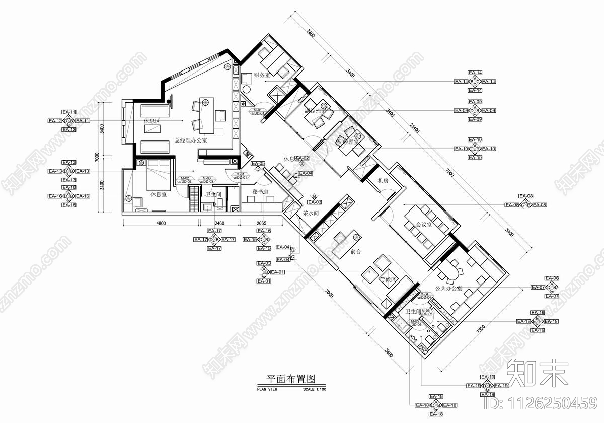 220㎡办公室CAD施工图施工图下载【ID:1126250459】