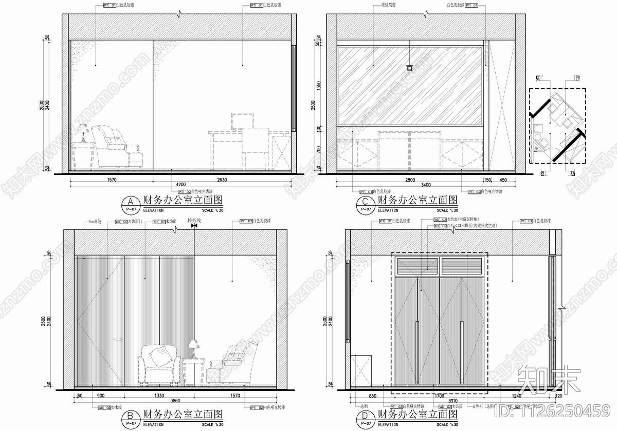 220㎡办公室CAD施工图施工图下载【ID:1126250459】