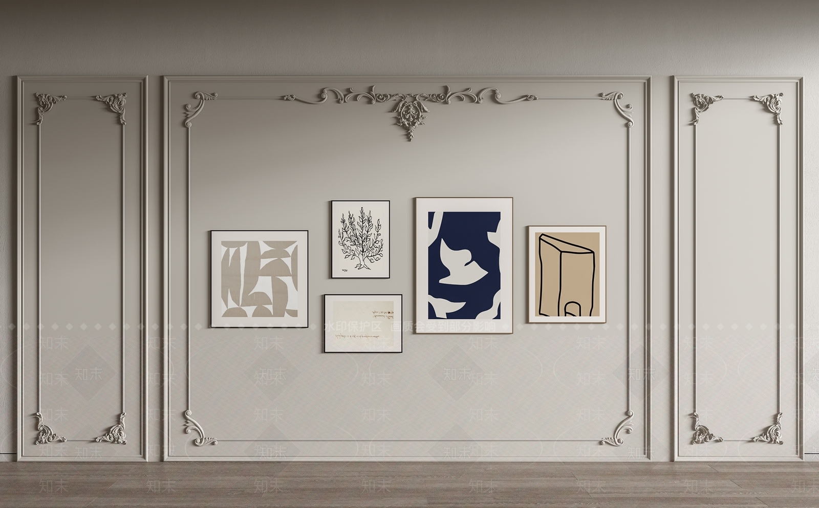 简欧雕花护墙板SU模型下载【ID:1126255838】