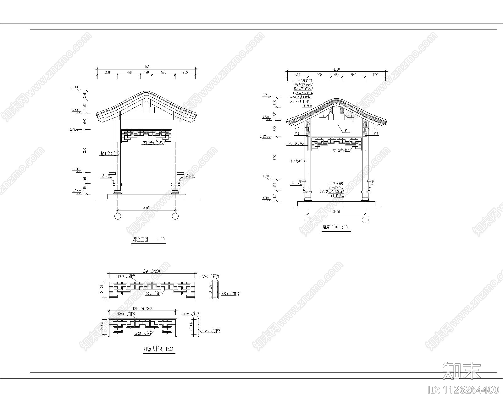 中式长廊cad施工图下载【ID:1126264400】