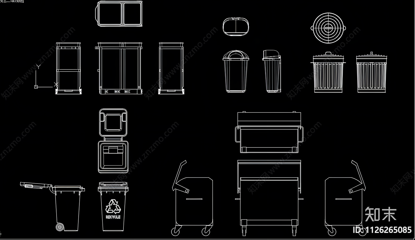垃圾桶CAD施工图下载【ID:1126265085】
