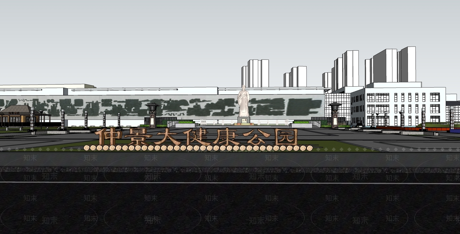 中式张仲景景观游园SU模型下载【ID:1126264720】