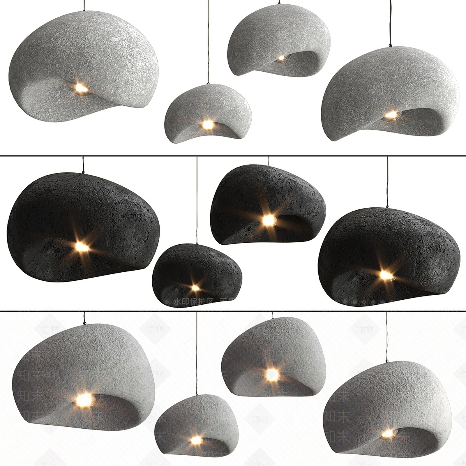 侘寂风石头吊灯3D模型下载【ID:1131996965】