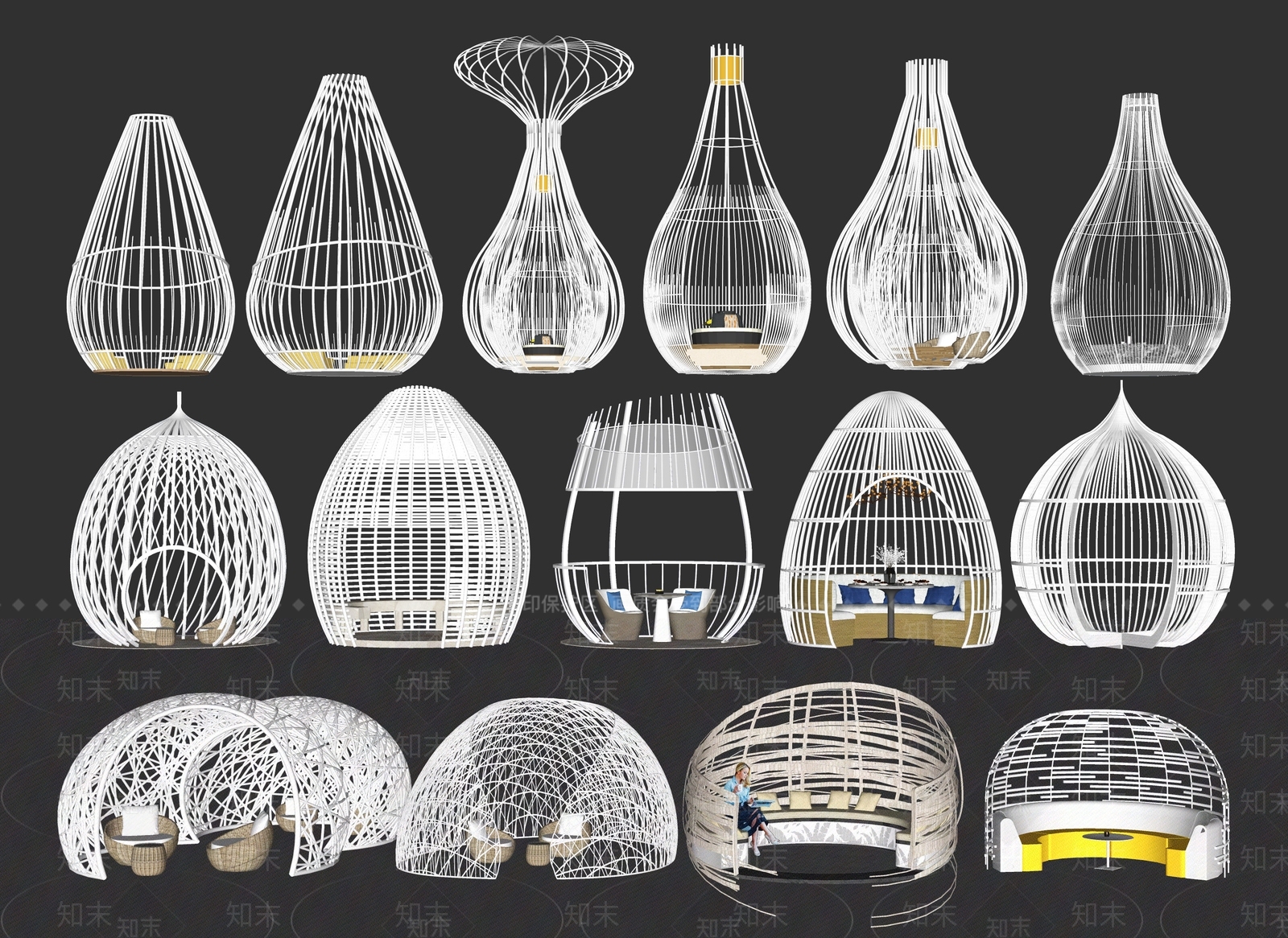 现代鸟笼构架SU模型下载【ID:1126283632】