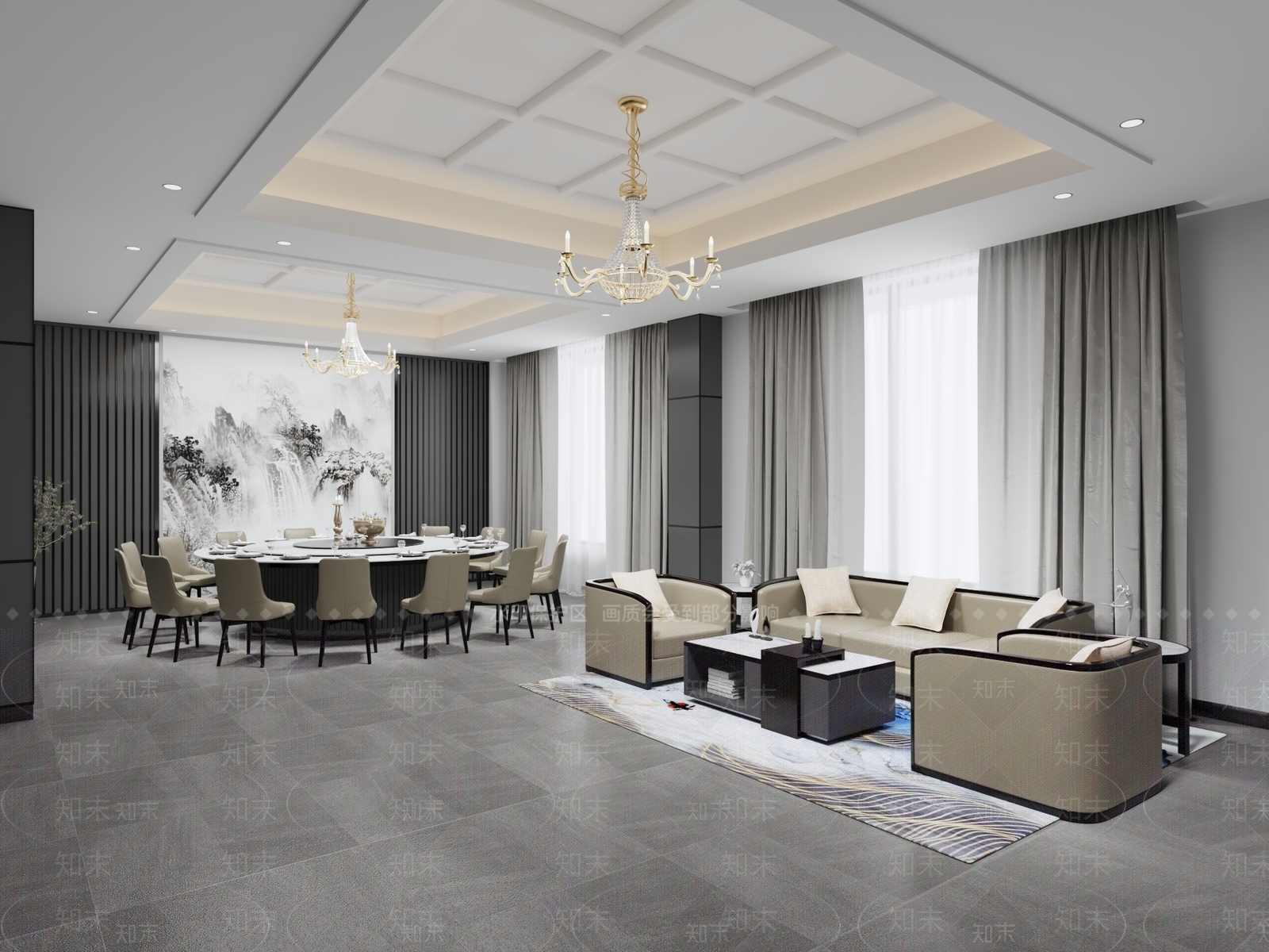 新中式餐厅包房3D模型下载【ID:1126290811】_知末3d模型网