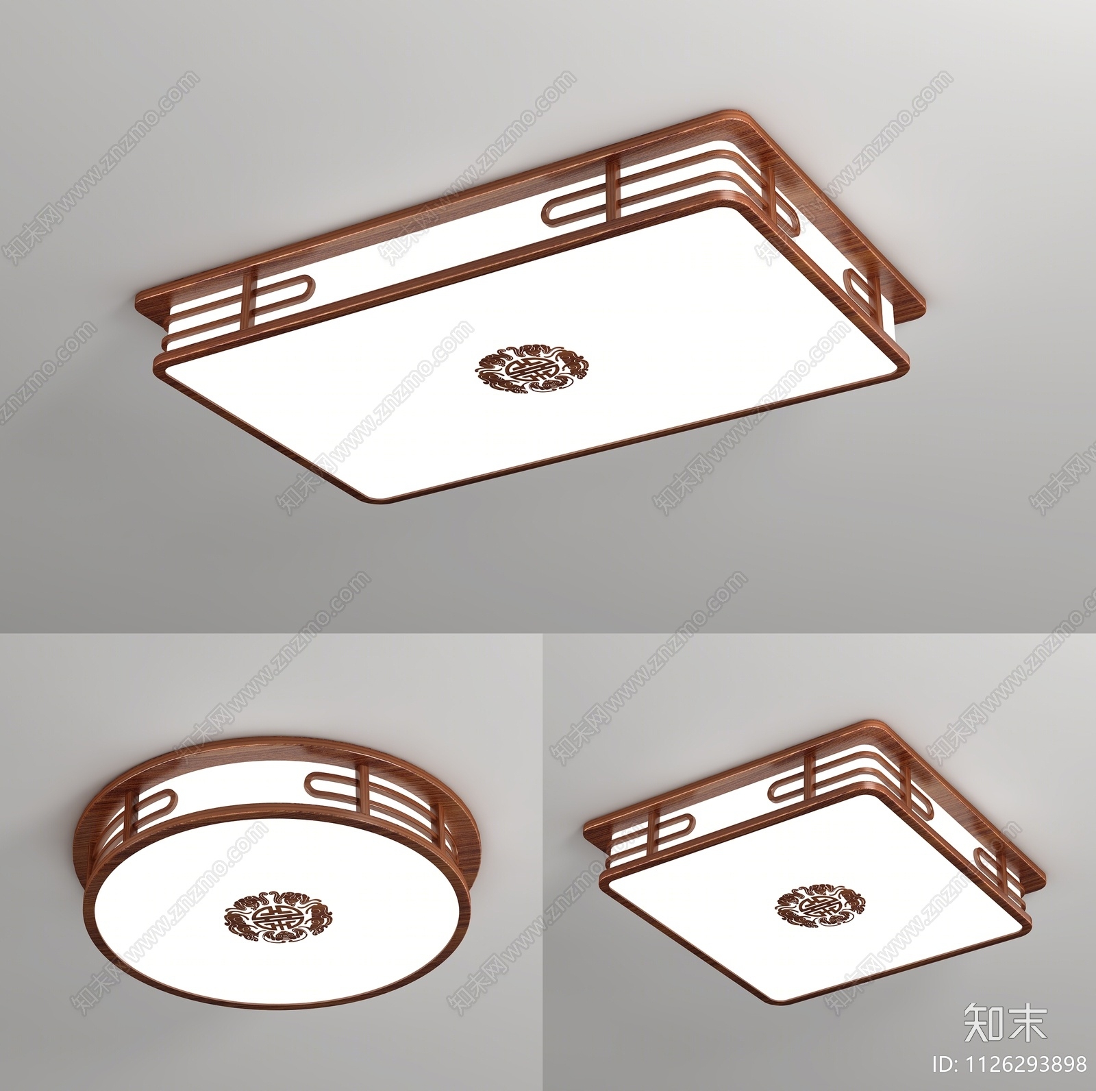 新中式实木吸顶灯SU模型下载【ID:1126293898】