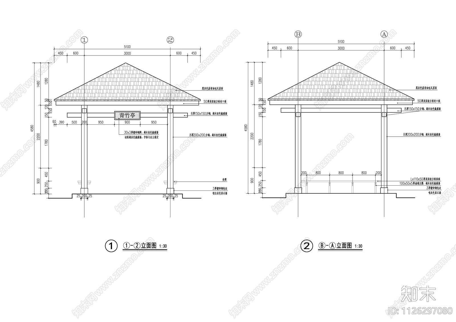 新中式亭cad施工图下载【ID:1126297080】