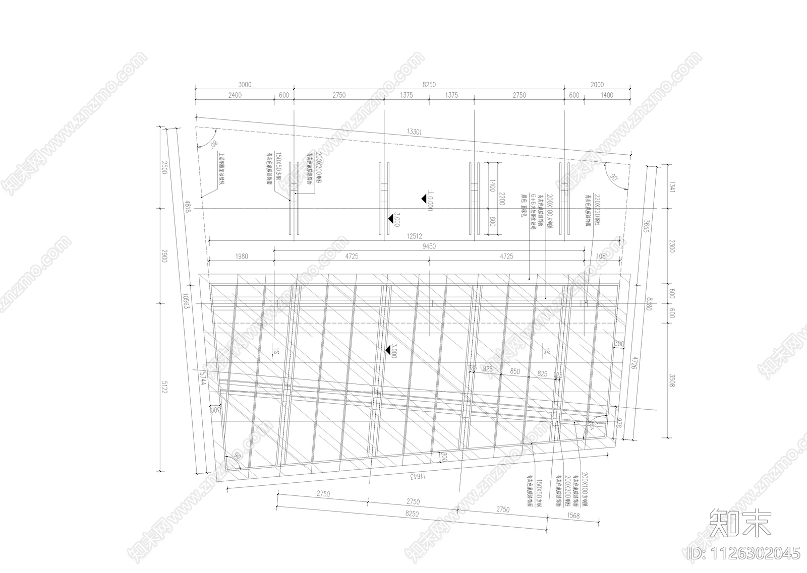现代简约钢结构异形景观亭cad施工图下载【ID:1126302045】