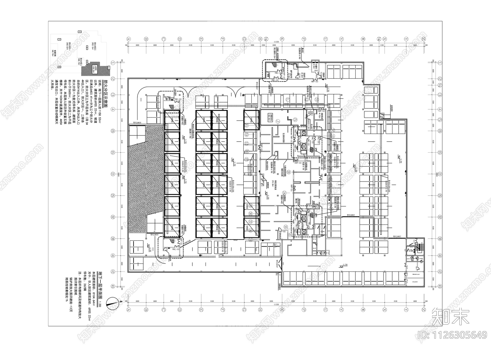 现代地下停车库cad施工图下载【ID:1126305649】