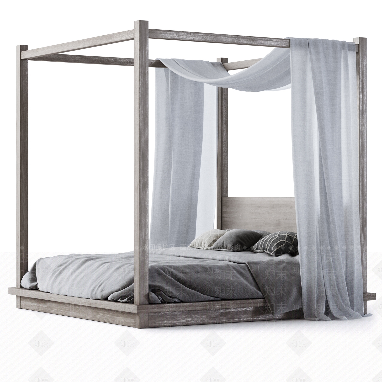 现代帷幔双人床SU模型下载【ID:1126311094】