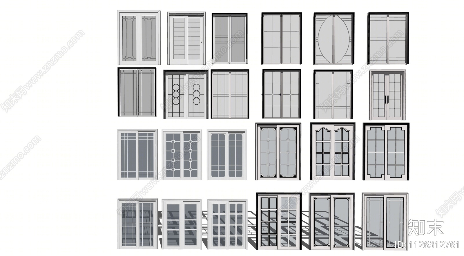 欧式玻璃推拉门组合SU模型下载【ID:1126312761】
