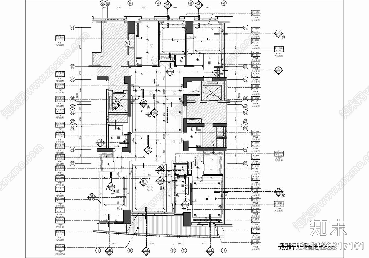 300㎡大平层CAD施工图cad施工图下载【ID:1126317101】