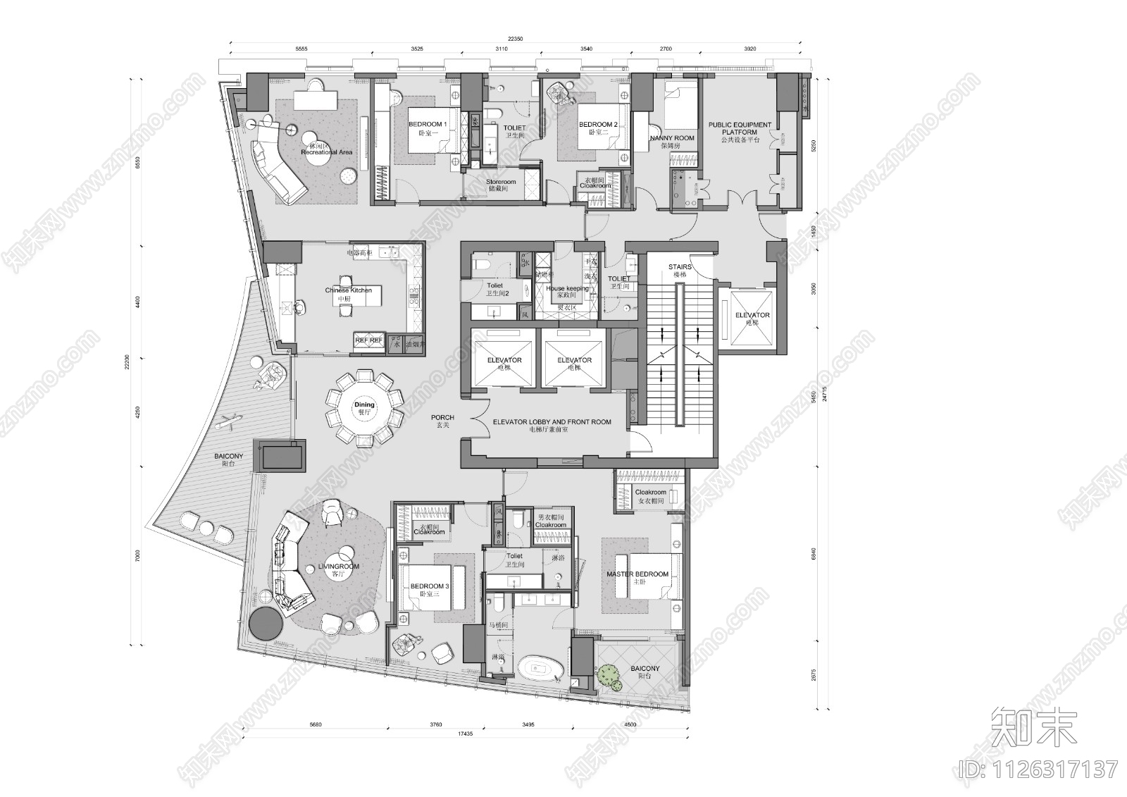 350㎡大平层CAD施工图cad施工图下载【ID:1126317137】