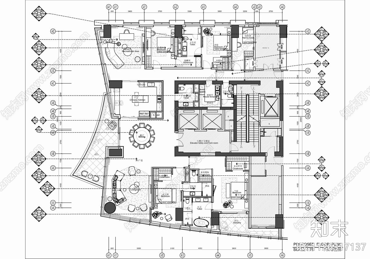 350㎡大平层CAD施工图cad施工图下载【ID:1126317137】