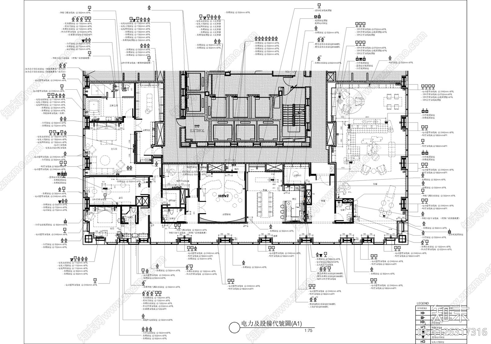 570㎡大平层CADcad施工图下载【ID:1126317316】