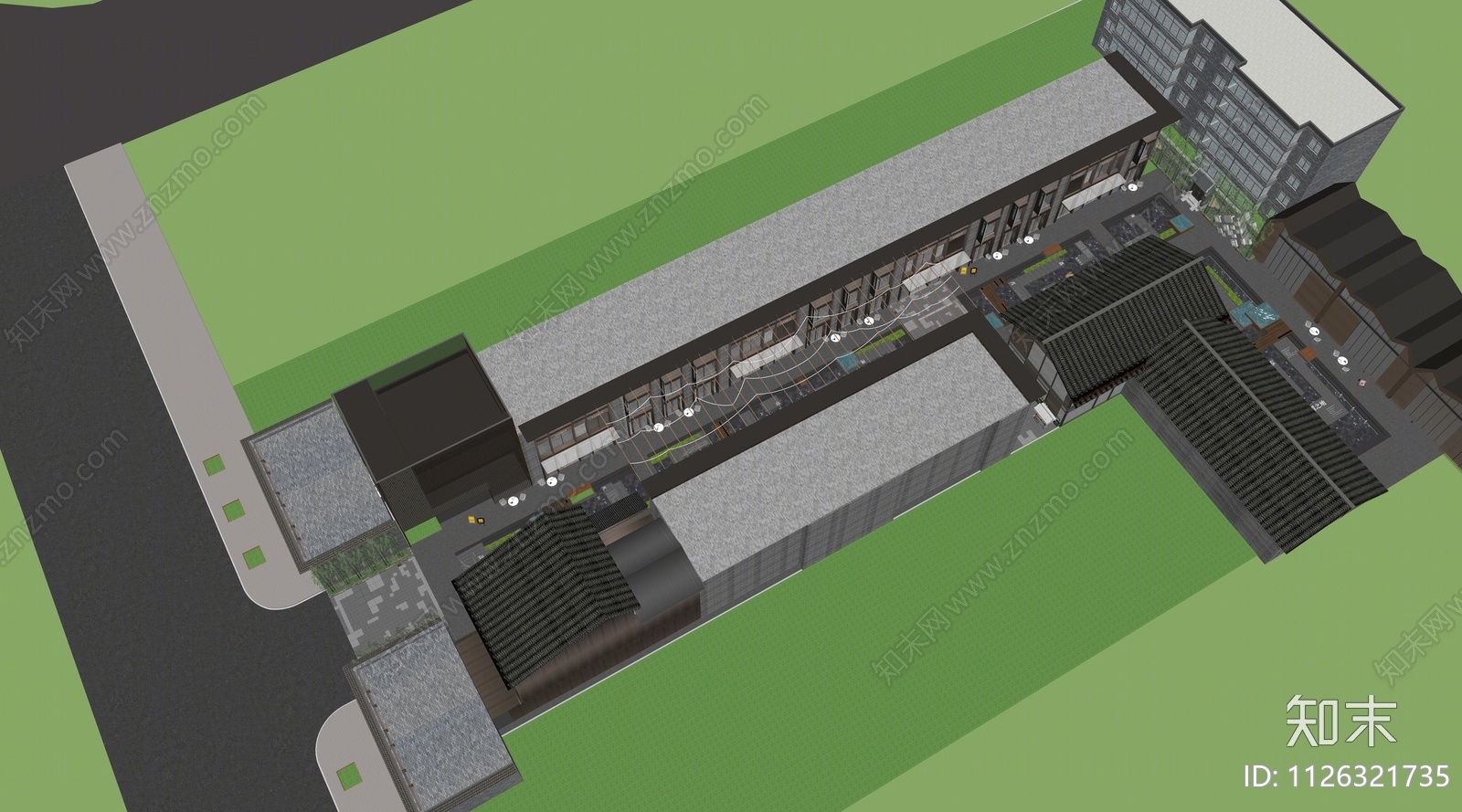 新中式商业街SU模型下载【ID:1126321735】