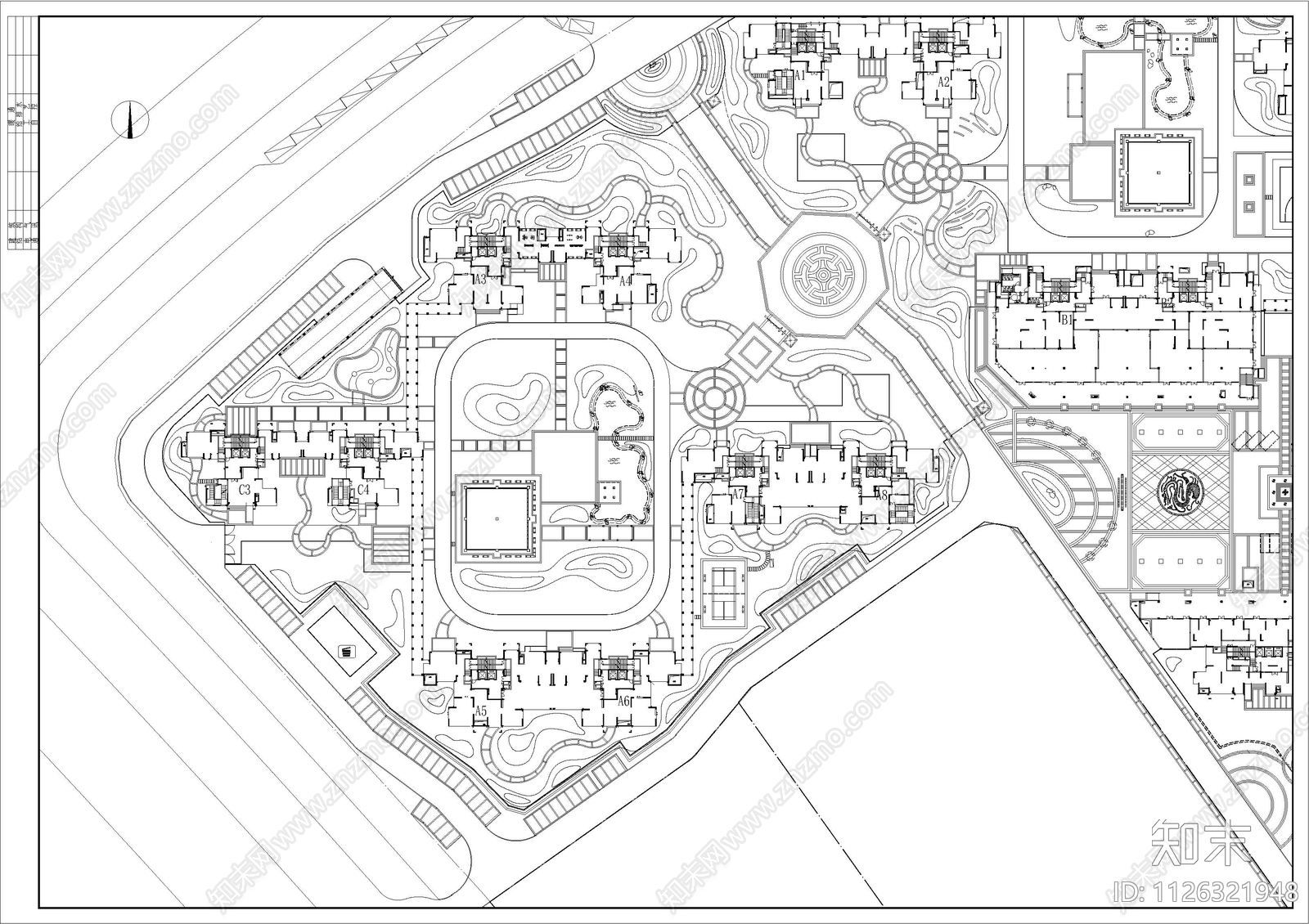 现代简约知识城南安置区二期住宅景观施工图下载【ID:1126321948】