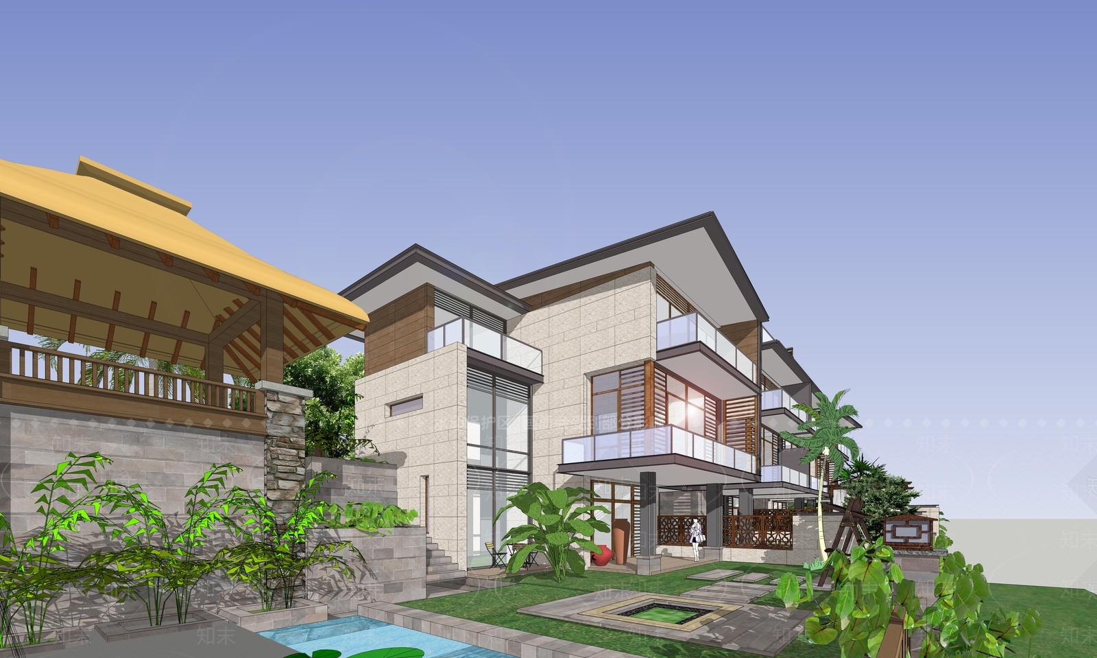 现代联排建筑SU模型下载【ID:1126339490】_知末su模型网