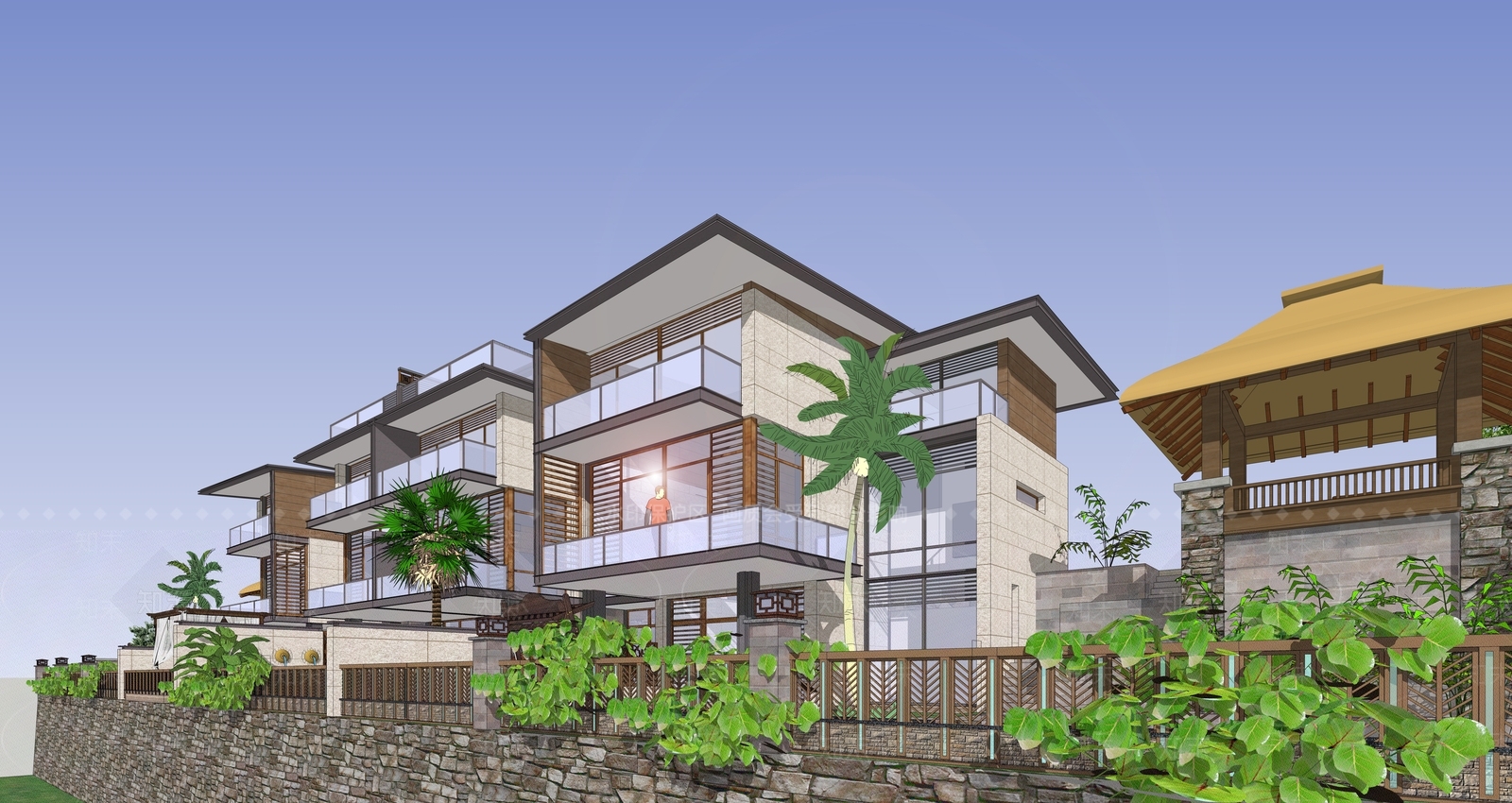 现代联排建筑SU模型下载【ID:1126339490】_知末su模型网