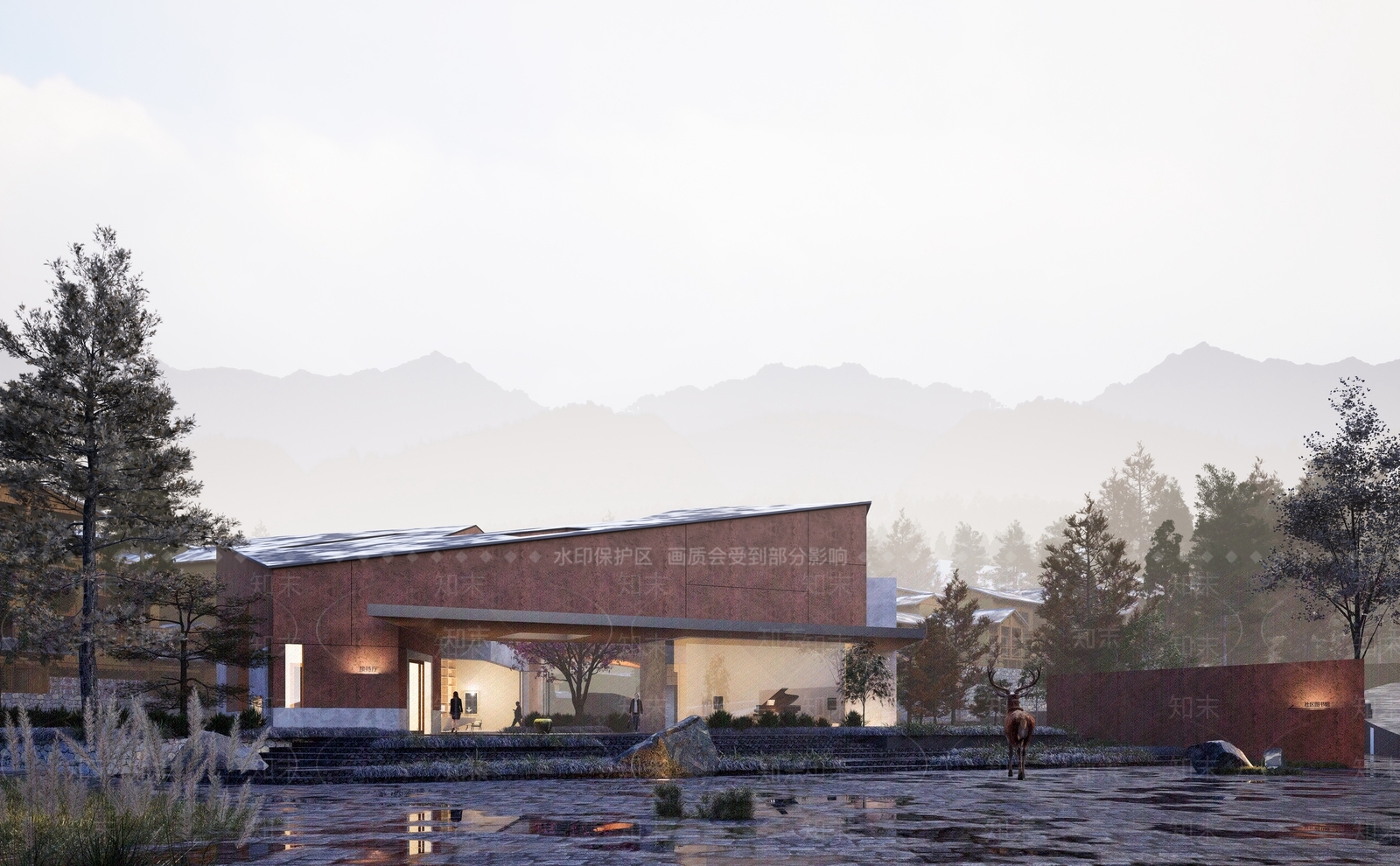 现代乡土夯土艺术中心展览馆建筑SU模型下载【ID:1134309939】