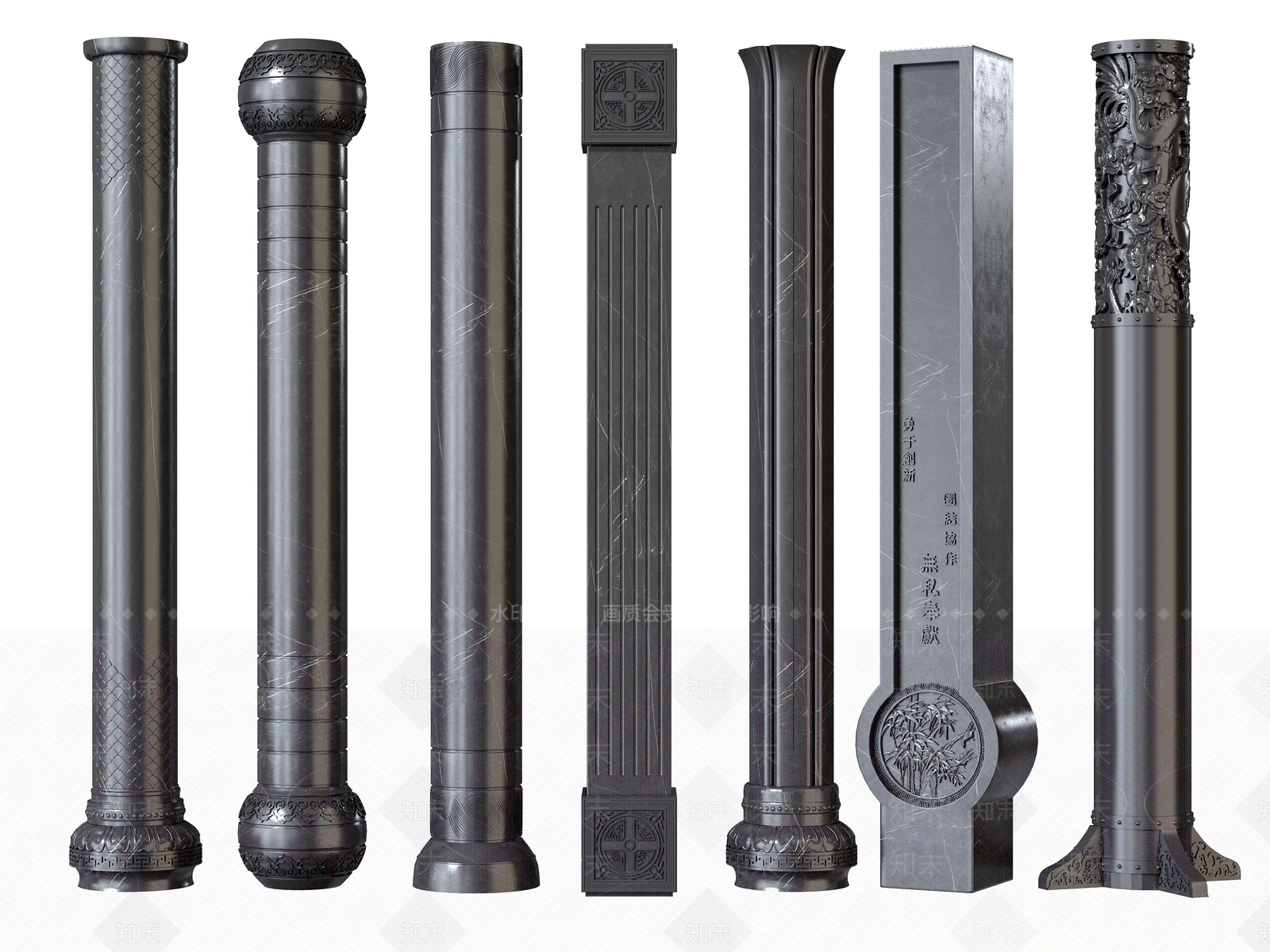 新中式石材雕花柱SU模型下载【ID:1126351964】