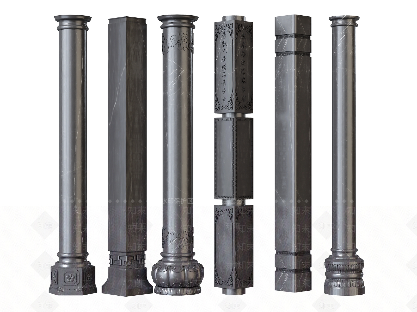 新中式石材雕花柱3D模型下载【ID:1126352018】