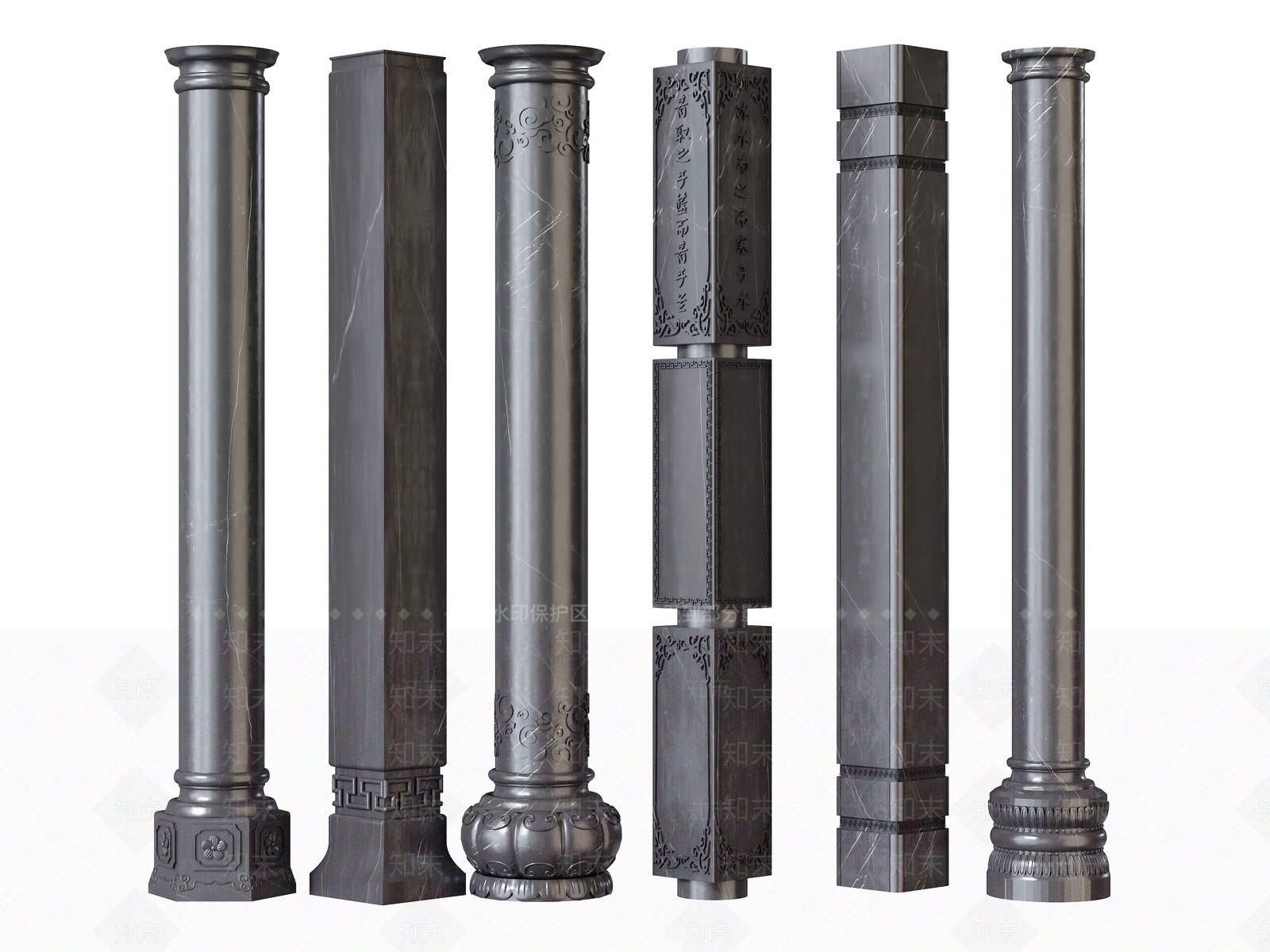 新中式石材雕花柱SU模型下载【ID:1126352118】