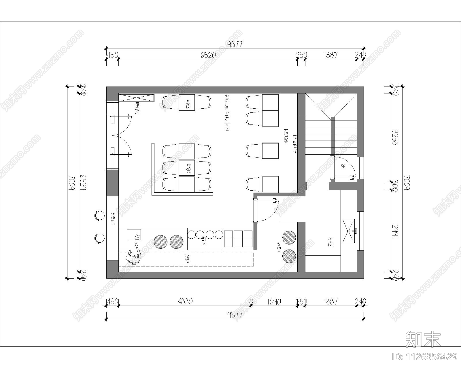 包子铺平面方案cad施工图下载【ID:1126356429】