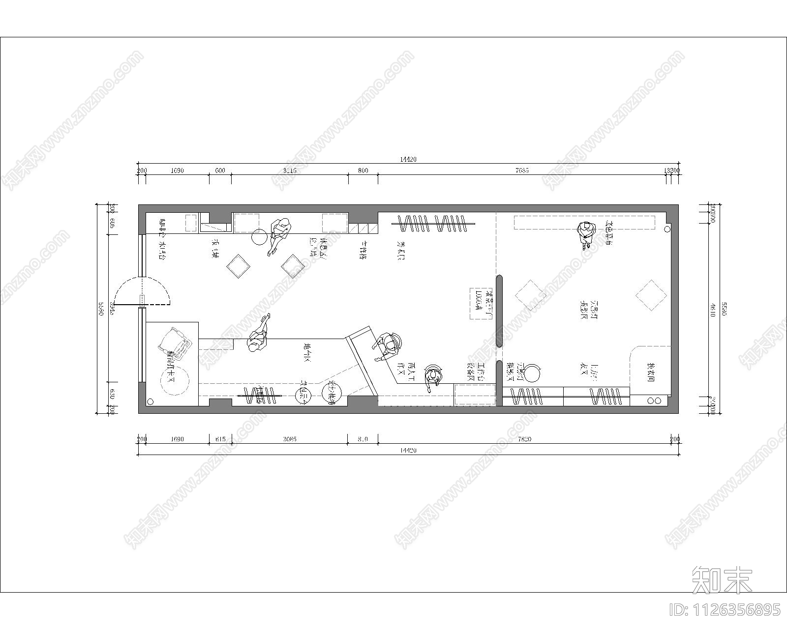 摄影店平面方案cad施工图下载【ID:1126356895】