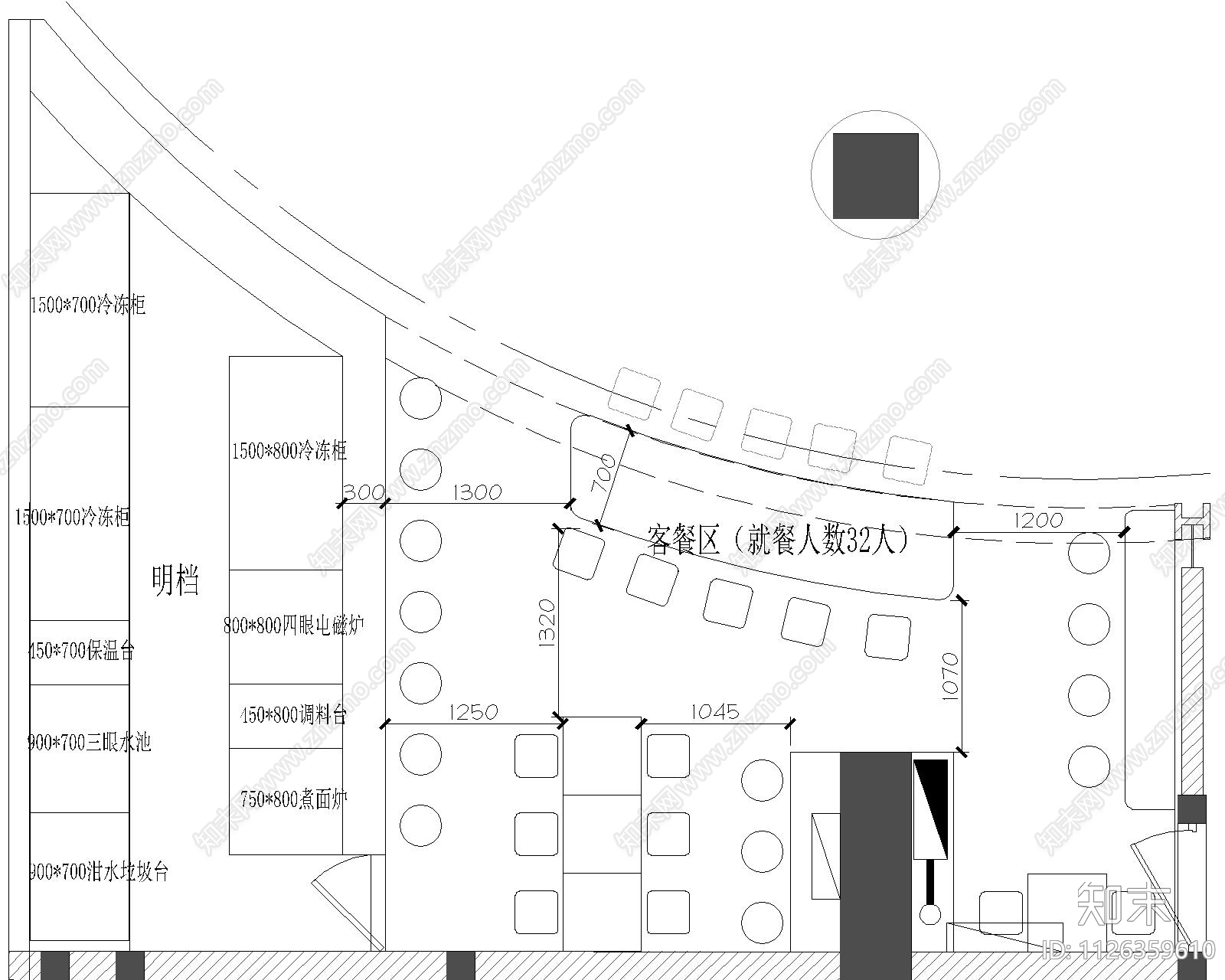 肉夹馍店平面方案cad施工图下载【ID:1126359610】