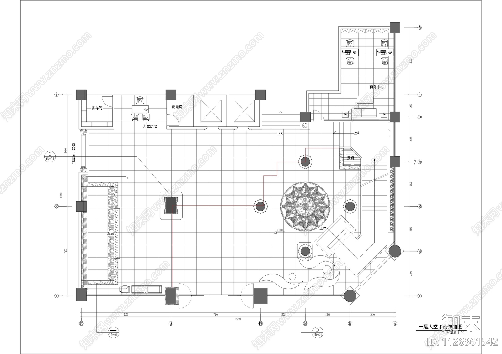 两层酒店大堂混搭风格平面施工图施工图下载【ID:1126361542】