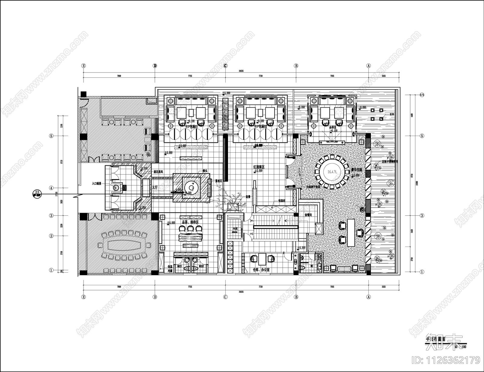 铭茶会所中式风格平面cad施工图下载【ID:1126362179】