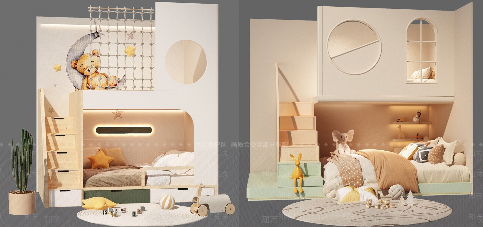 现代儿童双层床3D模型下载【ID:1126366467】