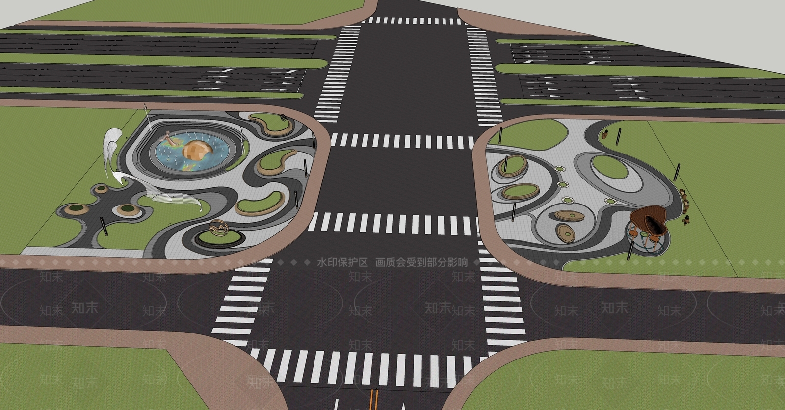 现代广场景观SU模型下载【ID:1126369940】
