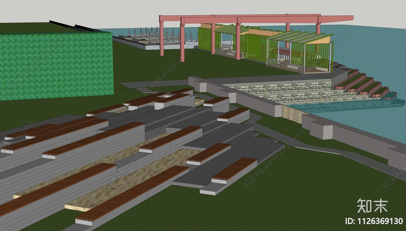 现代滨水景观SU模型下载【ID:1126369130】