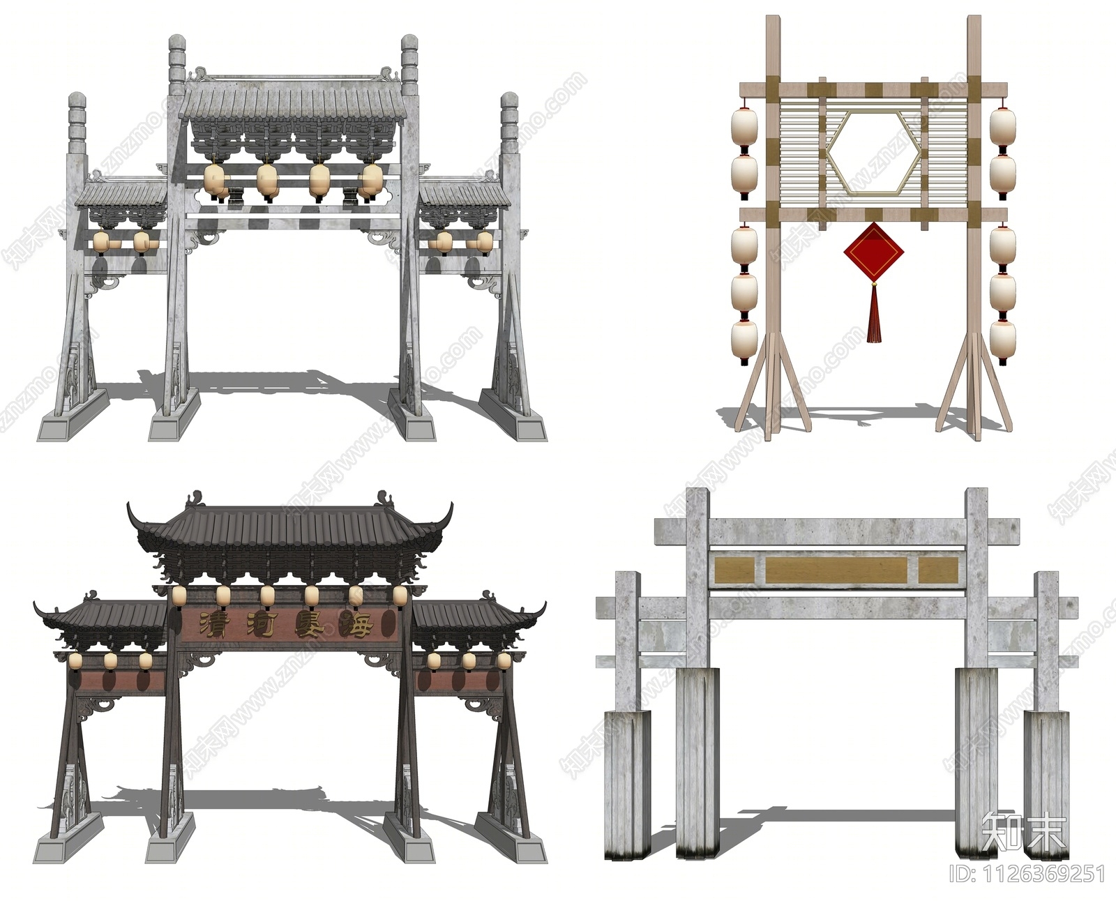 中式牌坊牌楼SU模型下载【ID:1126369251】